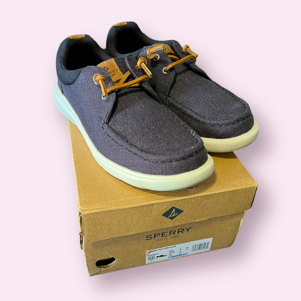 NEW Sperry Topsider Men’s Captain Moc Hemp Black Size 9M, In Box